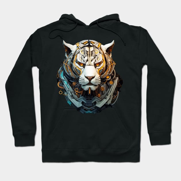 The Robotic White Tiger's Watchful Regard Hoodie by Lematworks